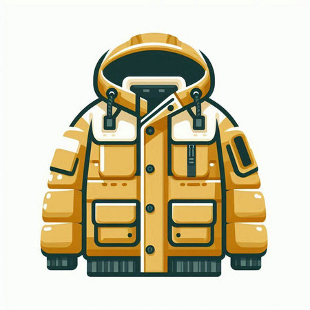 Yellow winter jacket isolated on white background. Vector illustration in cartoon style.のイラスト素材