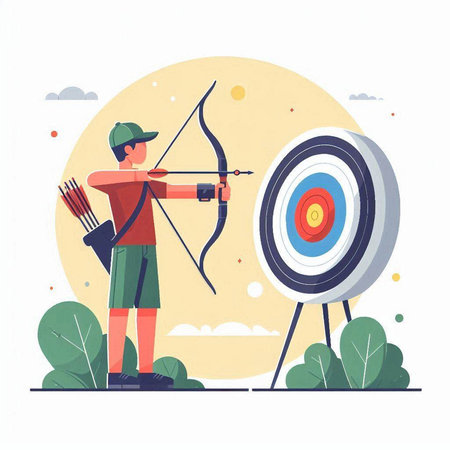 Archery sport concept. Man with bow and arrow. Flat vector illustration.のイラスト素材