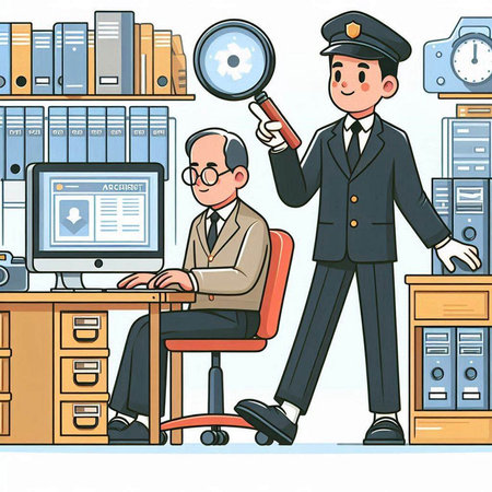 Policeman in the office with a businessman. Vector illustration.のイラスト素材