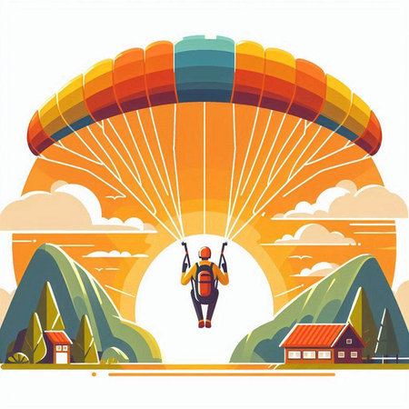 Parachutist on the background of the mountains. Vector illustrationのイラスト素材