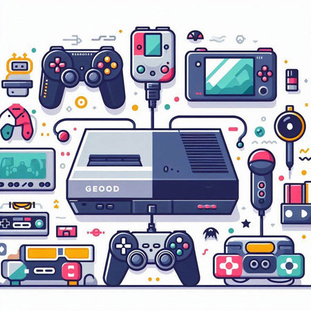 Gamepad and video game console in flat style. Vector illustration.のイラスト素材