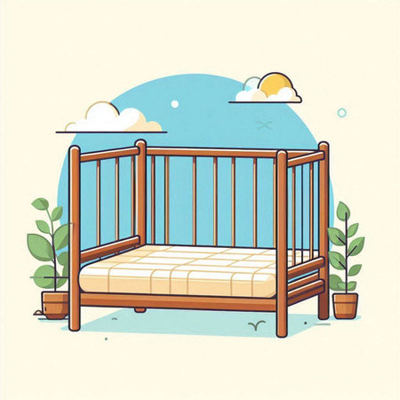 Illustration of a wooden bed in the park. Vector illustration.のイラスト素材