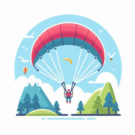 Parachutist flying in the sky. Flat vector illustration.のイラスト素材