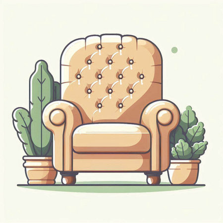 Comfortable armchair with pillows and cacti. Vector illustrationのイラスト素材
