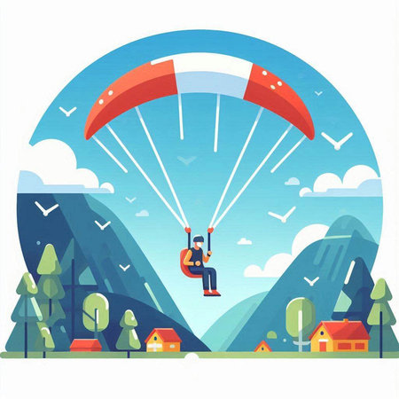 Paraglider flying in the sky. Flat design vector illustration.のイラスト素材