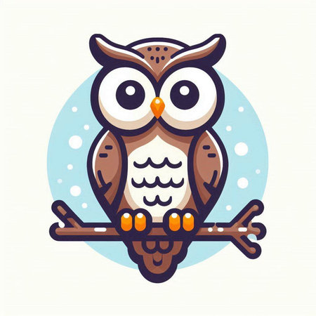 Owl on a branch. Vector illustration in cartoon flat style.のイラスト素材