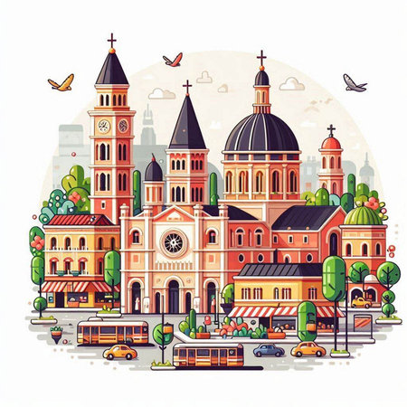 Cityscape of the historic center of Riga, Latvia. Vector illustration.のイラスト素材