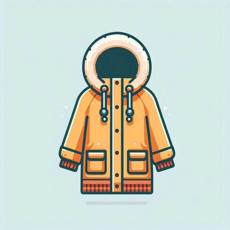Winter jacket vector illustration in flat style. Warm clothing for cold weather.のイラスト素材