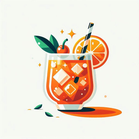 Cocktail with orange and cherry. Vector illustration in flat styleのイラスト素材