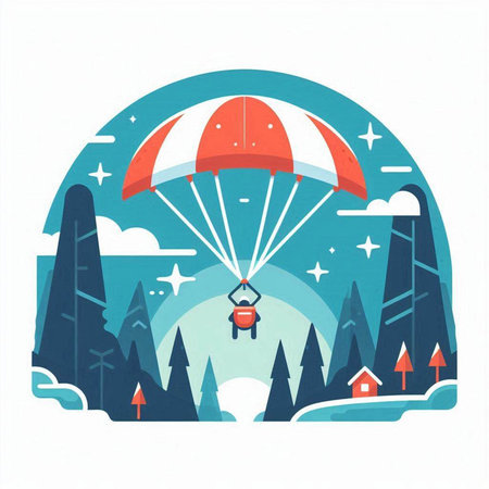 Parachutist in the forest. Vector illustration in flat styleのイラスト素材