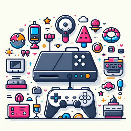 Gamepad colorful line icons set on white background. Vector illustration.のイラスト素材