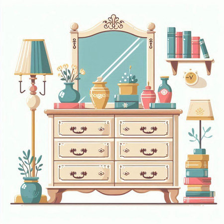 Furniture and interior elements. Vector illustration in cartoon style.のイラスト素材