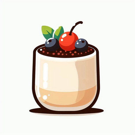 Cup of coffee with whipped cream and cherry. Vector illustration.のイラスト素材