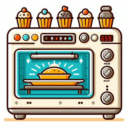 Illustration of a Cartoon Oven with Cakes and Cupcakesのイラスト素材