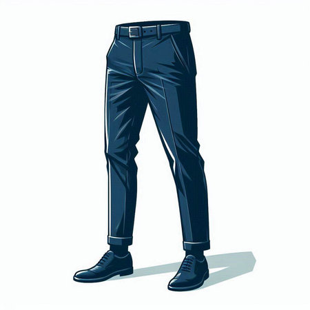 Men's blue pants and black leather shoes on a white background.のイラスト素材
