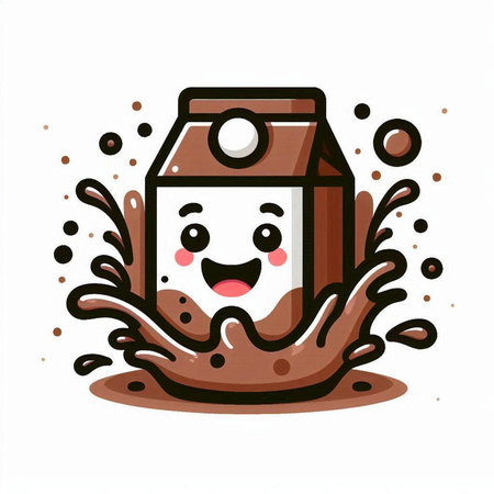 Cute cartoon milk carton character with splashes. Vector illustration.のイラスト素材