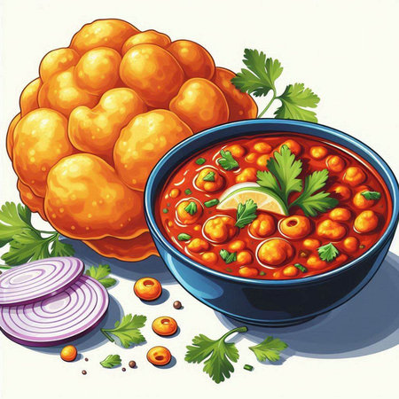 Illustration of a bowl of chickpea soup with parsley and onionのイラスト素材