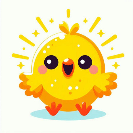 Funny yellow chicken on a white background. Vector illustration in cartoon style.のイラスト素材