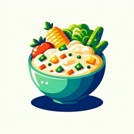 Vegetable soup in a bowl. Vegetarian food. Vector illustration.のイラスト素材