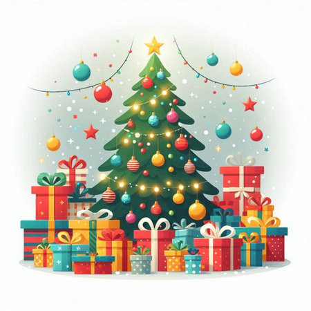 Christmas tree with gifts. Vector illustration for your design. Eps 10のイラスト素材