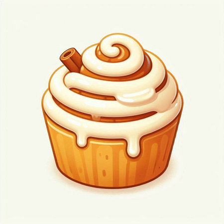 Cupcake with cinnamon on a white background. Vector illustration.のイラスト素材