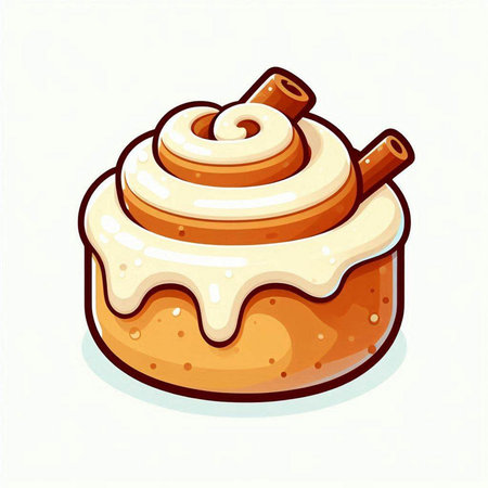 Cinnamon roll. Vector illustration of a cinnamon roll with whipped cream.のイラスト素材