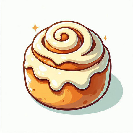 Illustration of a cinnamon roll with cream on a white background.のイラスト素材
