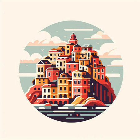 Colorful vector illustration of the old town in the flat style.のイラスト素材