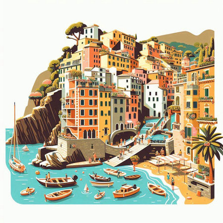 Riomaggiore village in Cinque Terre, Italyのイラスト素材