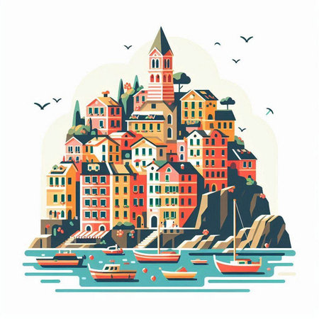 Cityscape of Rovinj, Croatia. Vector illustration.のイラスト素材