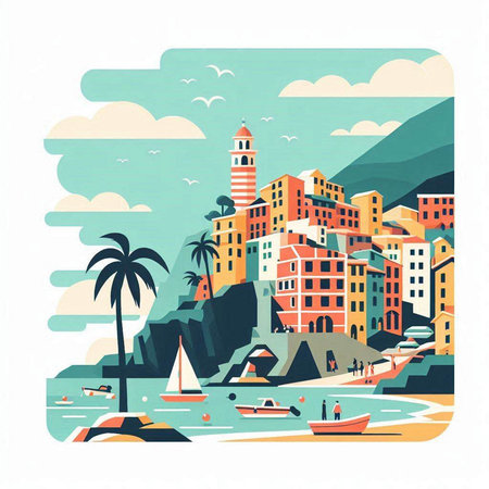 Vacation in Italy. Colorful vector illustration in flat styleのイラスト素材