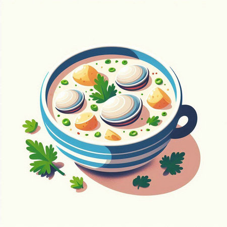 Seafood soup with clams, parsley and dumplingsのイラスト素材