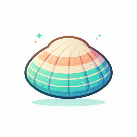 Cute cartoon sea shell on white background. Vector illustration in flat style.のイラスト素材