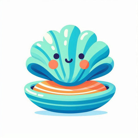 Cute sea shell character. Vector illustration isolated on white background.のイラスト素材