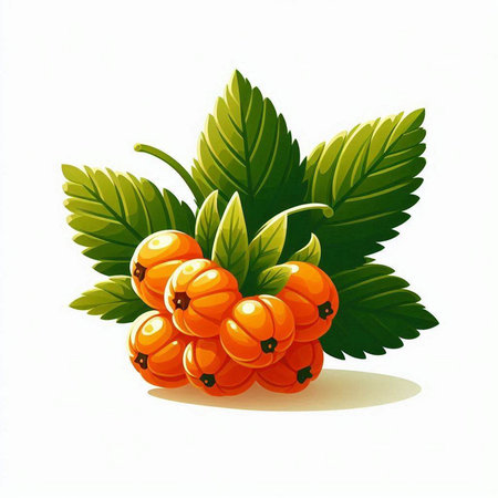 Raspberry fruit with leaves isolated on white background. Vector illustration.のイラスト素材