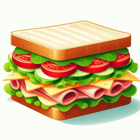 Sandwich with ham, cheese, tomato and lettuce. Vector illustration.のイラスト素材