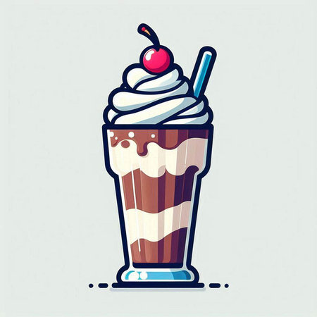 Vector illustration of chocolate milkshake with whipped cream and cherry.のイラスト素材