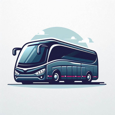 Bus icon. Vector illustration of a bus on the road. Side view.のイラスト素材