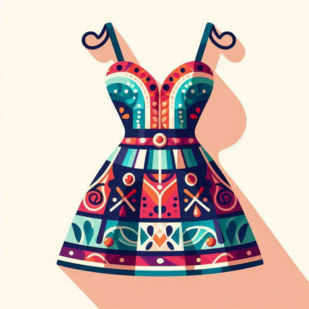 Fashionable dress with ornament. Vector illustration. Retro style.のイラスト素材