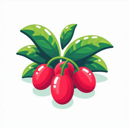 Vector illustration of red cornel berries with leaves isolated on white background.のイラスト素材