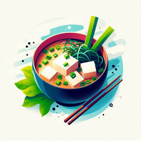 Illustration of japanese miso soup with tofu and chopsticksのイラスト素材