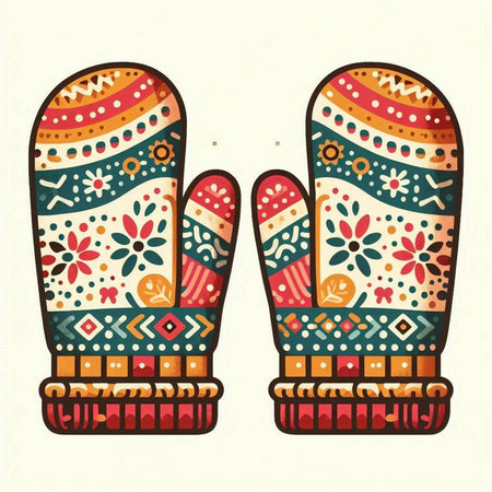 Hand drawn vector illustration of mittens with ethnic ornaments.のイラスト素材
