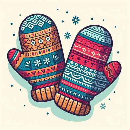 Mittens with ethnic ornaments. Vector illustration in retro style.のイラスト素材