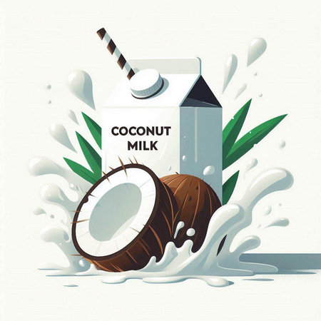 Coconut milk splash vector illustration. Realistic vector illustration.のイラスト素材
