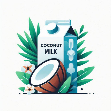 Coconut milk in a carton box. Vector illustration.のイラスト素材