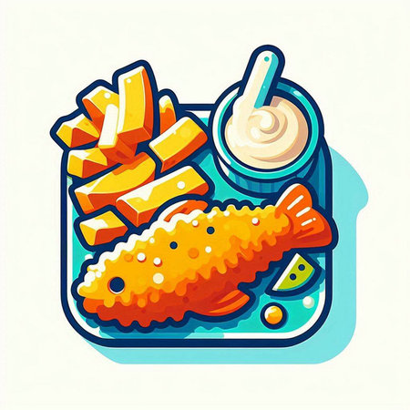 Fish and chips icon. Vector illustration of fish and chips icon.のイラスト素材