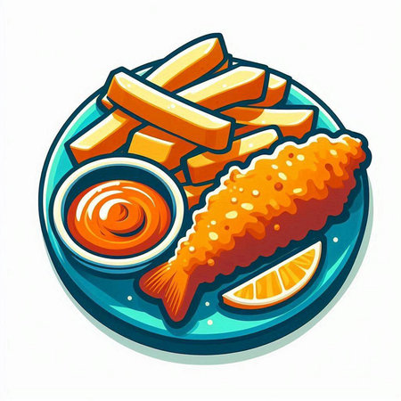 Fish and chips on a plate. Vector illustration of fish and chips.のイラスト素材