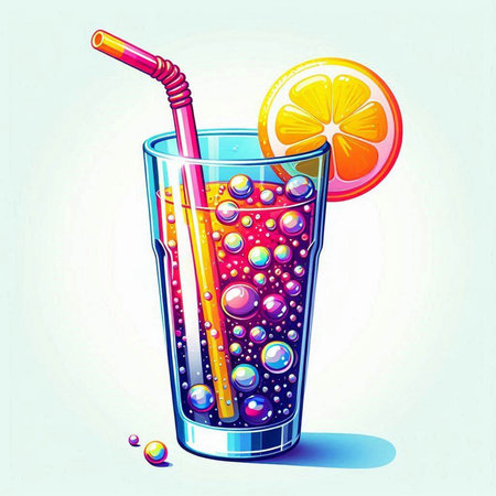 Cocktail with orange and bubbles in glass. Vector illustration.のイラスト素材