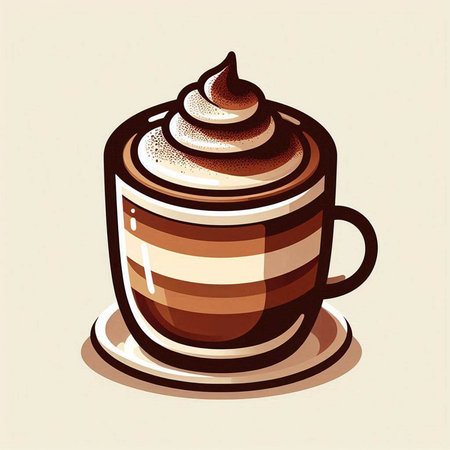 Coffee cup with whipped cream and chocolate, vector illustration.のイラスト素材