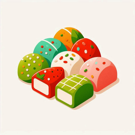 Colorful isometric candies. Vector illustration of sweet food.のイラスト素材